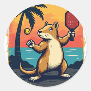 Capybara Pickleball Club Retro Logo Classic Round Sticker