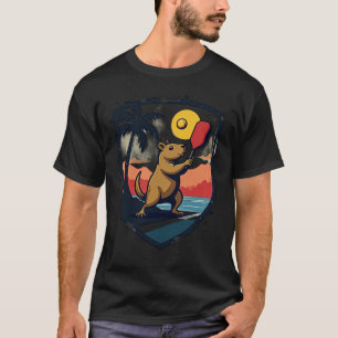 Capybara Pickleball Club Retro Logo Sunset Palm Sp T-Shirt