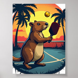 Capybara Pickleball Club Retro Logo Vintage Athlet Poster