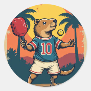 Capybara Pickleball Club Retro Logo Vintage Sports Classic Round Sticker