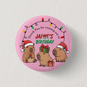 Capybara Pink Christmas Holiday Birthday 3 Cm Round Badge