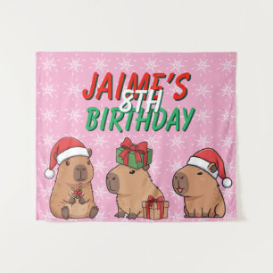 Capybara Pink Christmas Holiday Birthday Tapestry