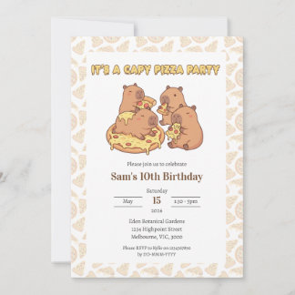 Capybara Pizza Party Birthday Invitation