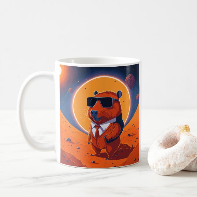 Capybara Planet Mars Funny Modern Coffee Mug (With Donut)
