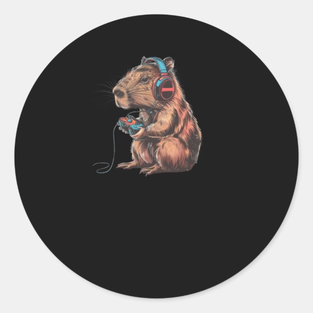Capybara Player Total Immersion In The Virtual Wor Classic Round Sticker (Front)