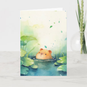 Capybara Playful Peek from the Water Card