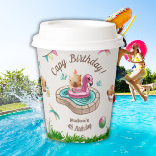 Capybara Pool Birthday Party  Paper Cups