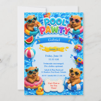 Capybara Pool Party Birthday Invitation