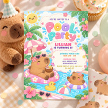 Capybara Pool Party Birthday Tropical Summer
