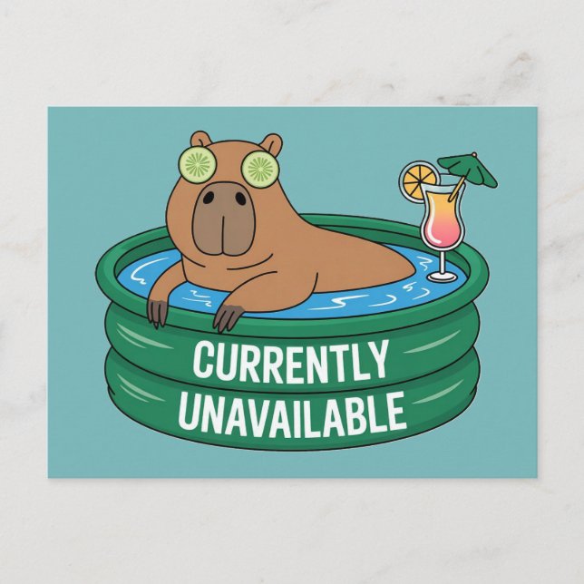 Capybara Pool Relaxation Typography Graphic Postcard (Front)