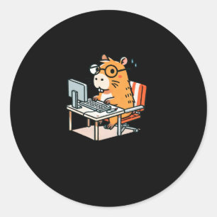 Capybara Programmer Working On The Computer Sticke Classic Round Sticker