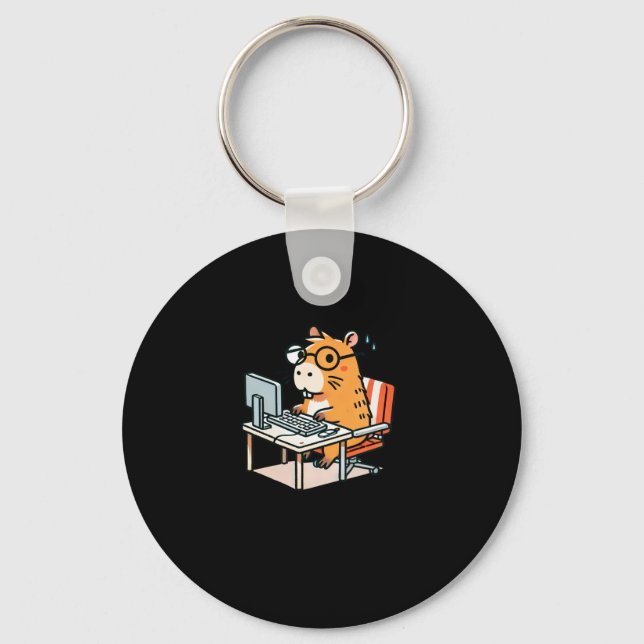 Capybara Programmer Working On The Computer Sticke Key Ring (Front)