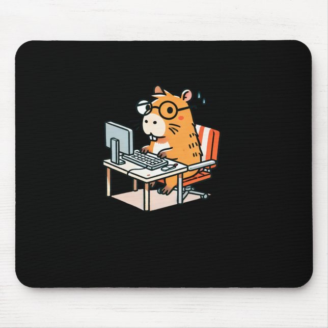 Capybara Programmer Working On The Computer Sticke Mouse Pad (Front)