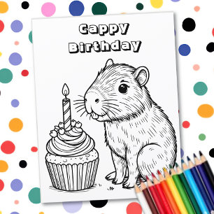 Capybara Pun Birthday Colouring Page