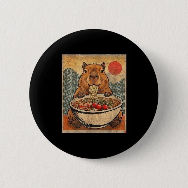Capybara Ramen Japanese Funny Graphic Kawaii Anime 6 Cm Round Badge (Front)