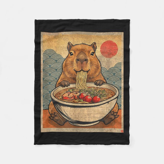 Capybara Ramen Japanese Funny Graphic Kawaii Anime Fleece Blanket (Front)