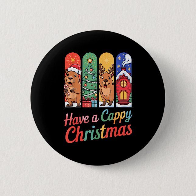 Capybara Reindeer Xmas Have A Capy Christmas  6 Cm Round Badge (Front)