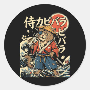 Capybara Samurai Cat Japanese Aesthetic Ukiyo-e Classic Round Sticker
