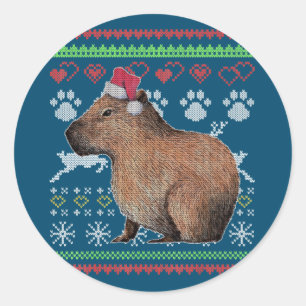 Capybara Santa-Claus Ugly Christmas Sweater Holida Classic Round Sticker