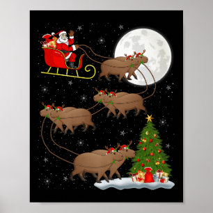 Capybara Santa Sleigh Flying Funny Magical Christm Poster