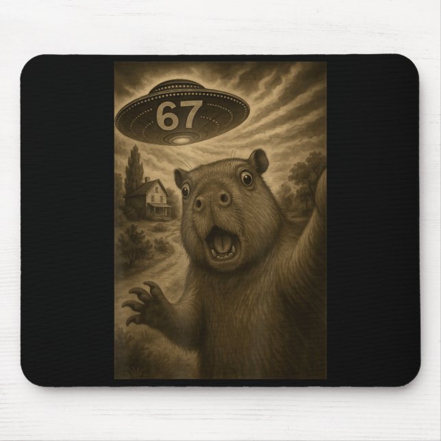 Capybara Selfie 67 Meme Six Seven Funny Ufo  Mouse Pad (Front)