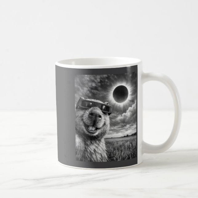 Capybara Selfie Funny Animal Solar Eclipse Graphic Coffee Mug (Right)