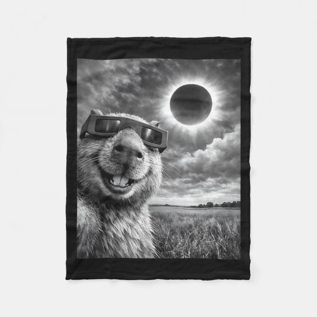 Capybara Selfie Funny Animal Solar Eclipse Graphic Fleece Blanket (Front)
