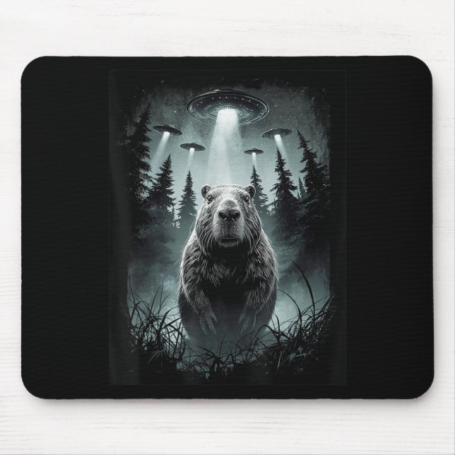 Capybara Selfie With Alien Ufo Funny Capybara Gift Mouse Pad (Front)