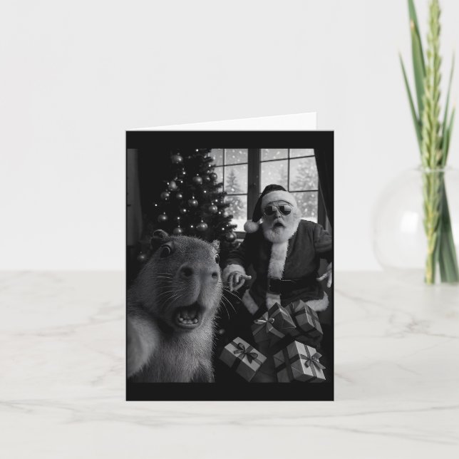 Capybara Selfie With Santa Funny Capybara For Men  Card (Front)
