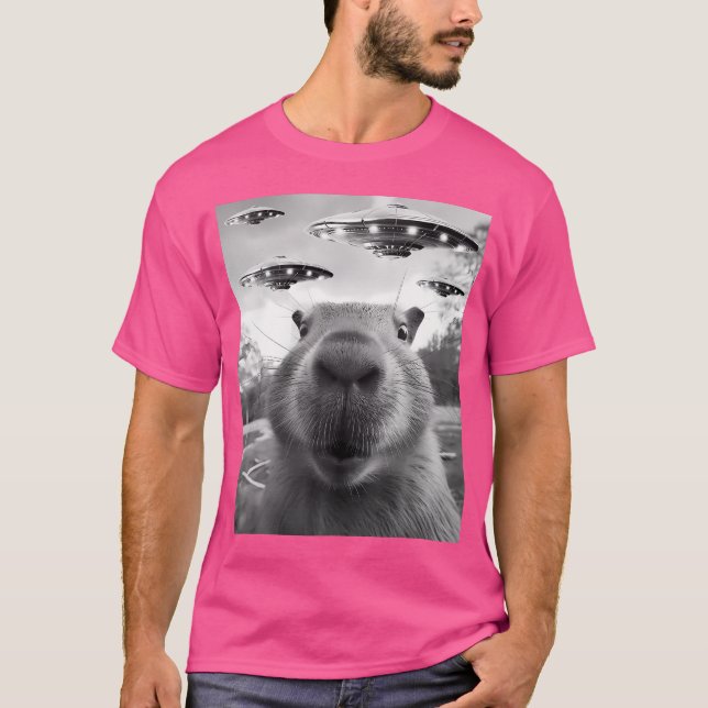 Capybara Selfie With Ufos Alien Capybara T-Shirt (Front)
