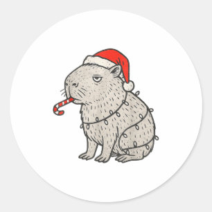 Capybara Smoking Christmas Ugly Cigarette Gen Z  Classic Round Sticker