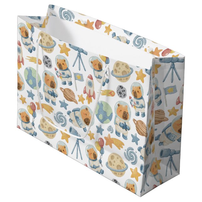 Capybara Space Pattern Large Gift Bag (Front Angled)