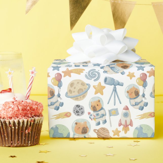 Capybara Space Pattern Wrapping Paper Roll (Birthday Party)