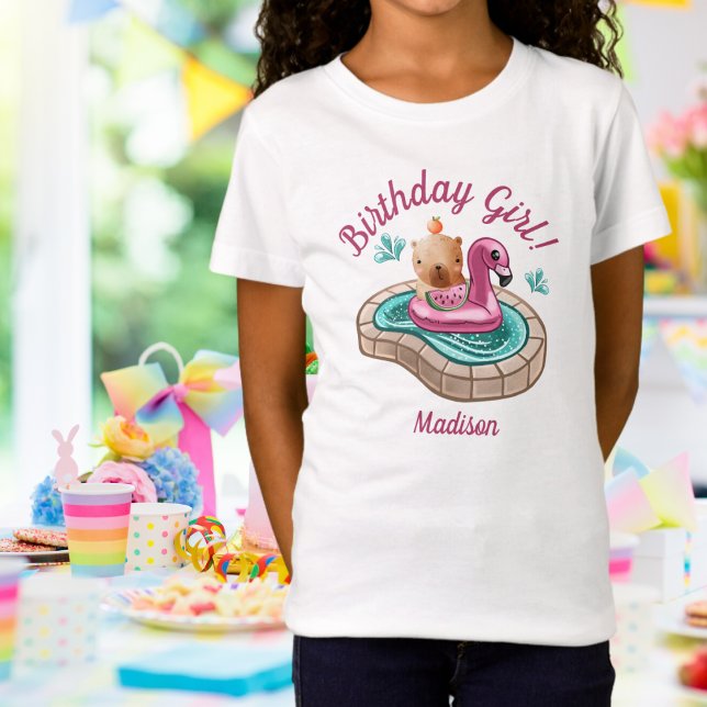 Capybara Summer Pool Party Birthday Girl T-Shirt (Creator Uploaded)