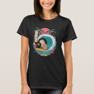 Capybara Surfing Big Wave Kanji Japanese Tropical  T-Shirt