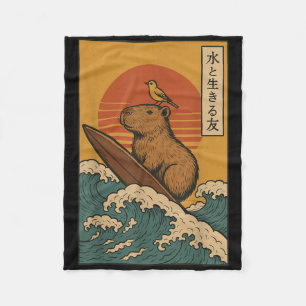 Capybara Surfing Japanese Fleece Blanket