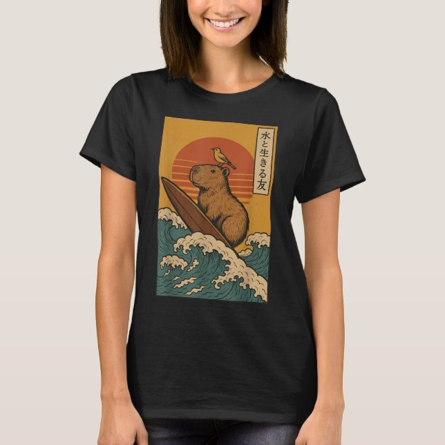 Capybara Surfing Japanese  T-Shirt (Front)