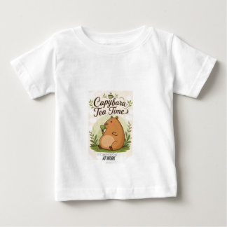 Capybara Tea Time | Cute Capybara Drinking Tea Fun Baby T-Shirt
