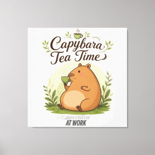 Capybara Tea Time   Cute Capybara Drinking Tea Fun Canvas Print
