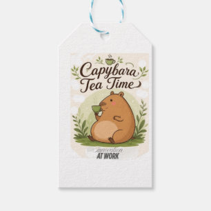 Capybara Tea Time   Cute Capybara Drinking Tea Fun Gift Tags