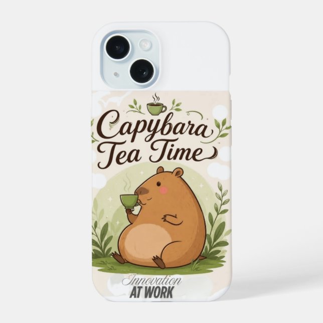 Capybara Tea Time | Cute Capybara Drinking Tea Fun iPhone 15 Case (Back)