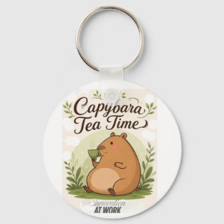 Capybara Tea Time | Cute Capybara Drinking Tea Fun Key Ring