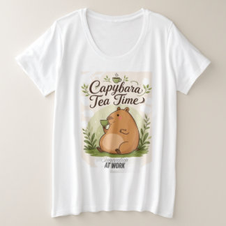Capybara Tea Time | Cute Capybara Drinking Tea Fun Plus Size T-Shirt