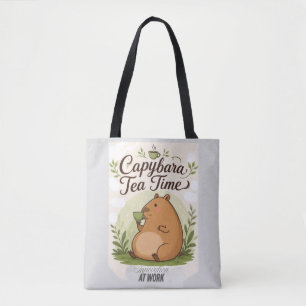 Capybara Tea Time Cute Capybara Drinking Tea Fun Tote Bag