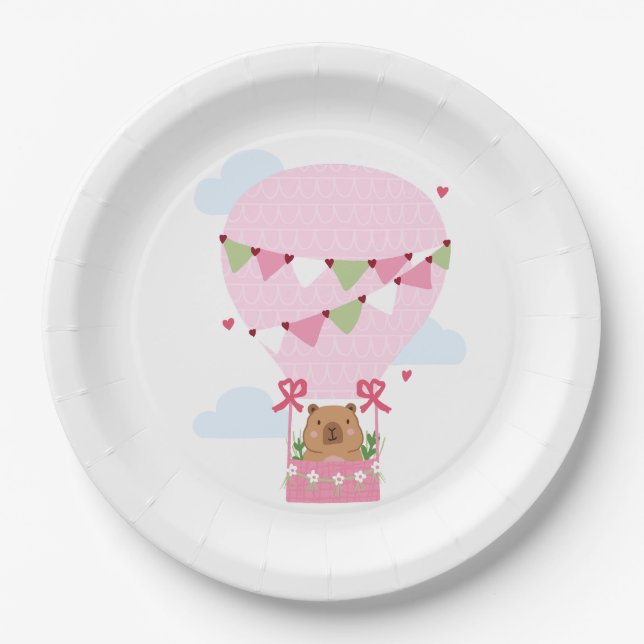 Capybara Teddy Balloon Birthday Party Paper Plate (Front)