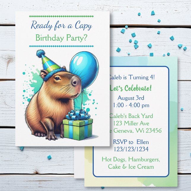  Capybara Themed Boy's Birthday Party Invitation (Creator Uploaded)