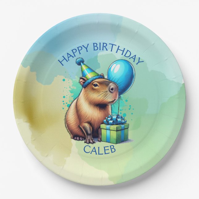 Capybara Themed Boy's Birthday Party Personalised Paper Plate (Front)