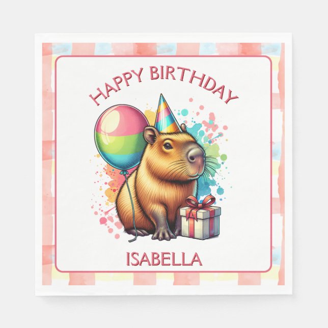 Capybara themed Girl's Birthday Party Napkin (Front)
