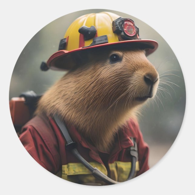 "Capybara to the Rescue: Firefighter Extraordinair Classic Round Sticker (Front)