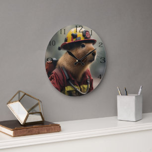 "Capybara to the Rescue: Firefighter Extraordinair Large Clock